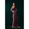 Generic Women's Net Sequence Saree With Unstitched Blouse 5.5Mtr (Wine)