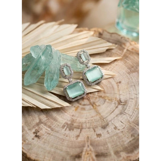 Women's Brass Silver Plated Drop Earrings (Turquoise)