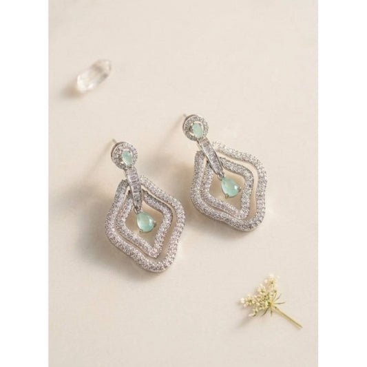 Women's Brass Silver Plated Drop Earrings (Turquoise)