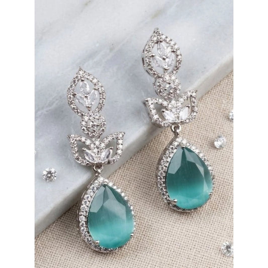Women's Brass Silver Plated Drop Earrings (Turquoise)