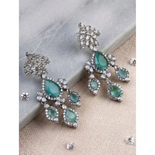 Women's Brass Silver Plated Drop Earrings (Turquoise)