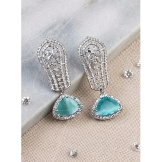 Women's Brass Silver Plated Drop Earrings (Turquoise)