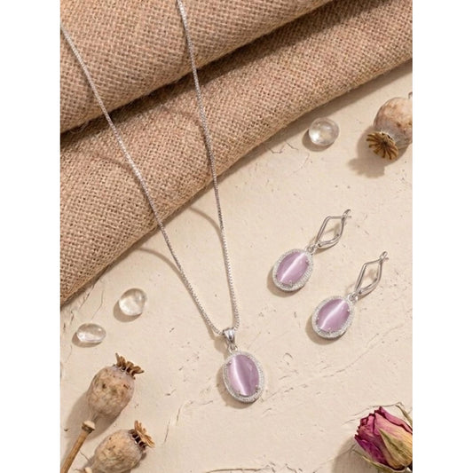 Women's Brass Silver Plated Pendant Set (Pink)