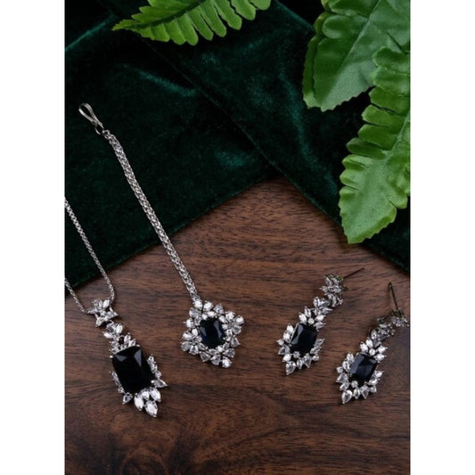 Women's Brass Silver Plated Pendant Set (Blue)
