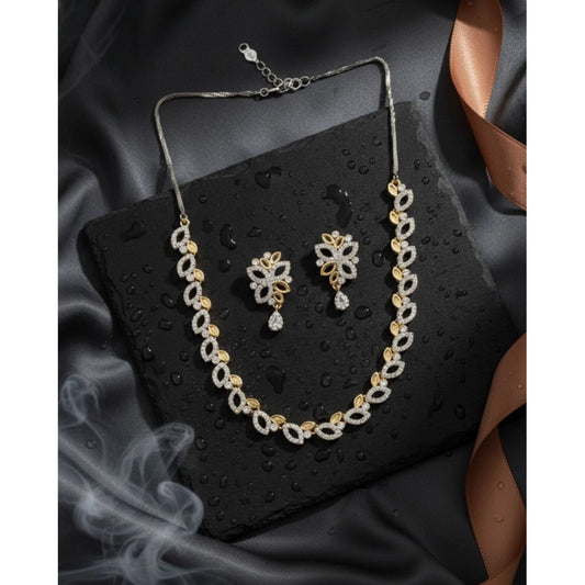 Women's Brass Silver Plated Necklace set (Silver)