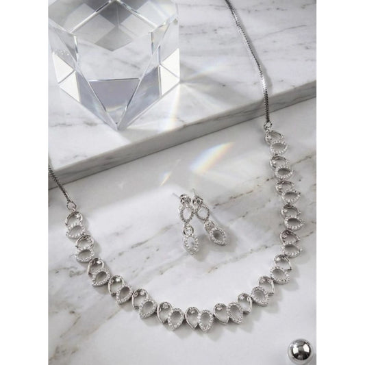 Women's Brass Silver Plated Necklace set (Silver)