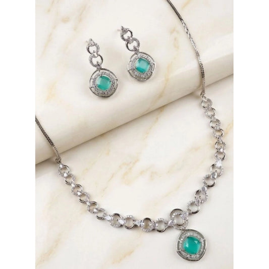 Women's Brass Silver Plated Necklace set (Turquoise)