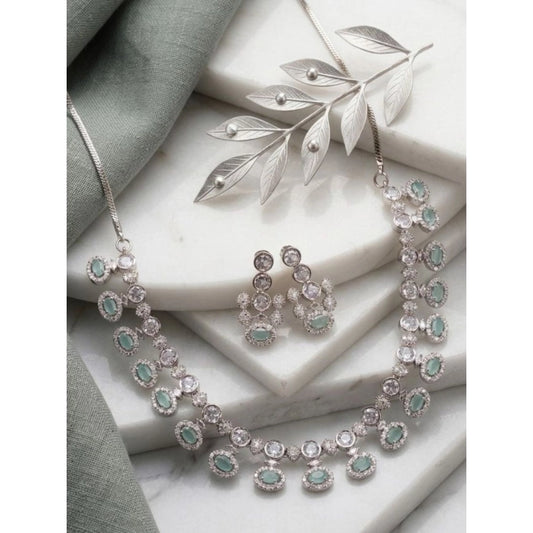 Women's Brass Silver Plated Necklace set (Turquoise)