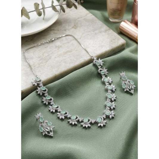 Women's Brass Silver Plated Necklace set (Turquoise)