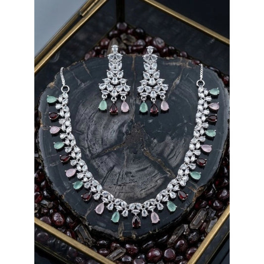 Women's Brass Silver Plated Necklace set (Multicolor)