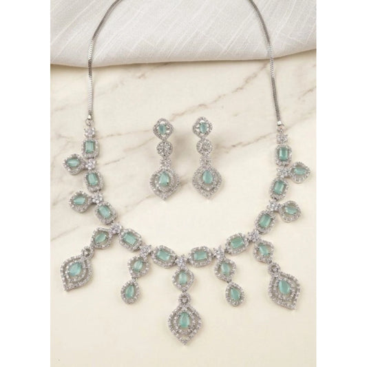 Women's Brass Silver Plated Necklace set (Turquoise)