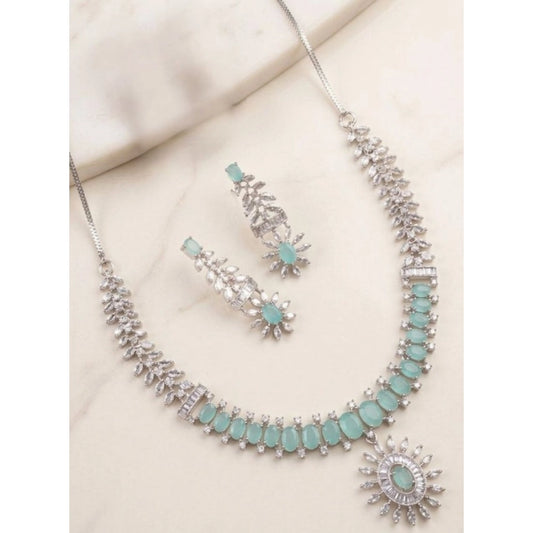 Women's Brass Silver Plated Necklace set (Turquoise)